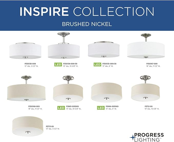Progress Lighting P3696-0930K9 Close-to-Ceiling, Nickel, 6.00x13.00x13.00