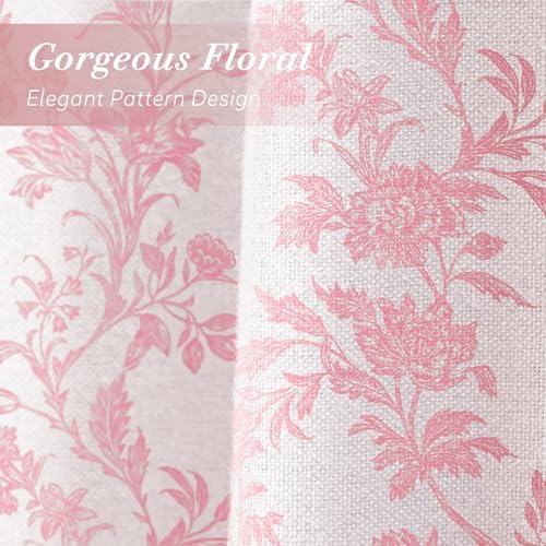 Pink Floral Shower Curtain,Vintage Cotton Cottagecore Shower Curtains for Bathroom, 72" W x 72" L