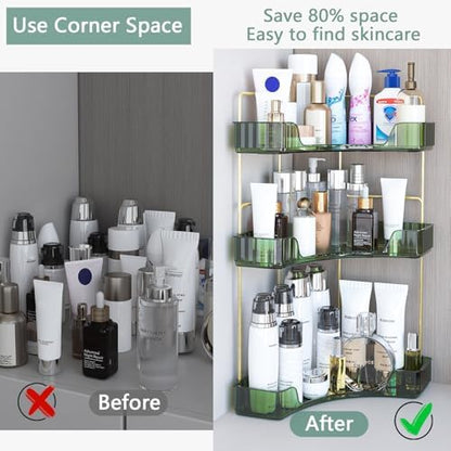 Webetop Corner Bathroom Organizer 3 Tier Makeup Countertop Shelf for Vanity