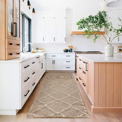 ZALL Tan Waffle Bath Mat,Super Absorbent Non Slip Bathroom Rug,Brown 24X60 inch, Geometric Diamond Machine Washable Ultra Soft Floor Mats