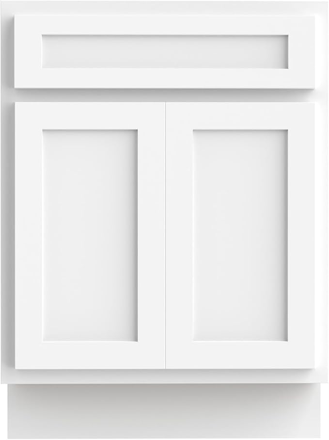 Vanity Art 24 Inch Double Shutter Door Bathroom Vanity Base Cabinet with Soft Closing Shaker Drawer, Strudy Floor Mount Storage Cabinet Organizer for Bedroom, Living Room, Kitchen, VA4024-W