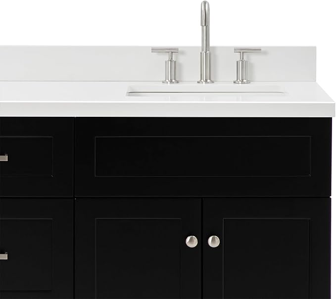 ARIEL Hamlet 66-inch Bathroom Vanity with Sink,Solid Wood, 1.5-inch Pure White Quartz Countertop & Backsplash, Double Rectangular Porcelain Sink, 4 Soft Closing Doors, 3 Dovetail Drawers, Black
