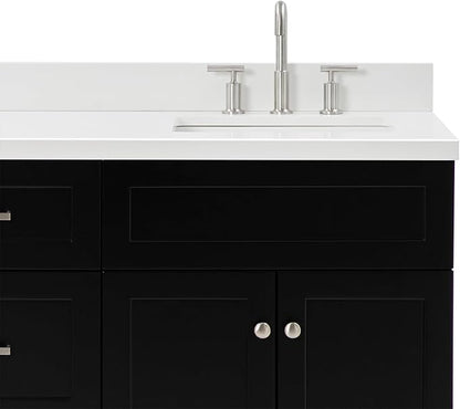 ARIEL Hamlet 66-inch Bathroom Vanity with Sink,Solid Wood, 1.5-inch Pure White Quartz Countertop & Backsplash, Double Rectangular Porcelain Sink, 4 Soft Closing Doors, 3 Dovetail Drawers, Black