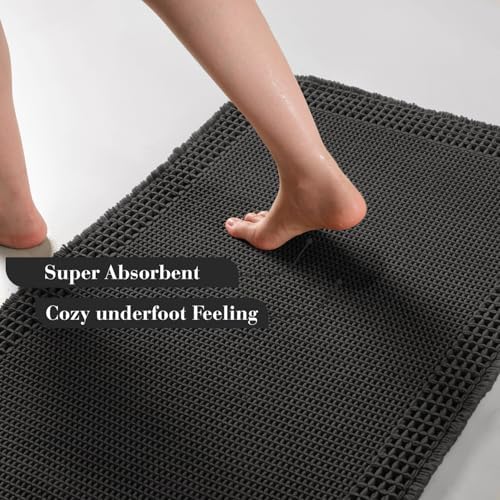 RESARE Waffle Bath Mat for Bathroom, Non Slip Bathroom Rugs 20"x32" Black