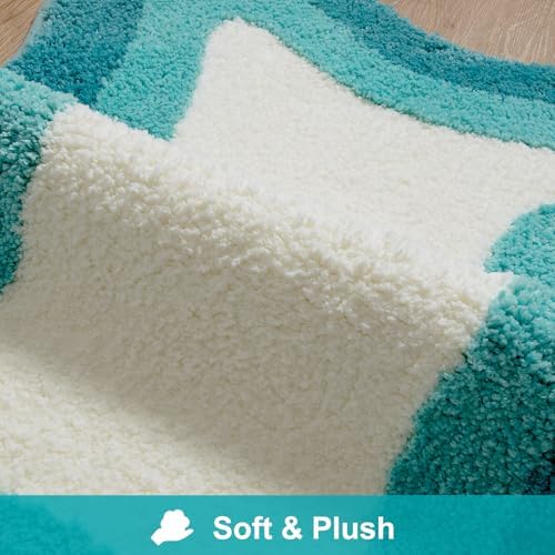 HAOCOO Luxury Microfiber Bathroom Rug, 20x31 inch Soft Non Slip Aqua Blue Gradient Bath Mat, Absorbent Washable Cute Bath Mat for Sink Tub Shower