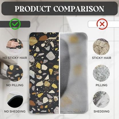 MontVoo -Bath Mat-Non Slip Thin Bathroom Rugs Fit Under Door- Quick Dry Absorbent Faux Suede Surface Grey Bathroom Floor Mats-Shower Rug for in Front of Bathtub Shower Black & Multi Color 16x24