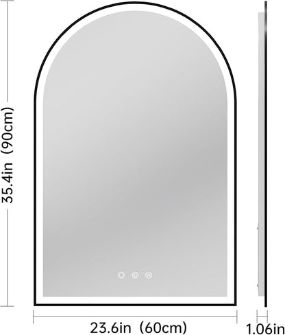 Arched LED Bathroom Mirror 24"x36", Black Bathroom Mirror with Lights-Anti-Fog, Dimmable-LED Mirror for Bathroom,3 Colors