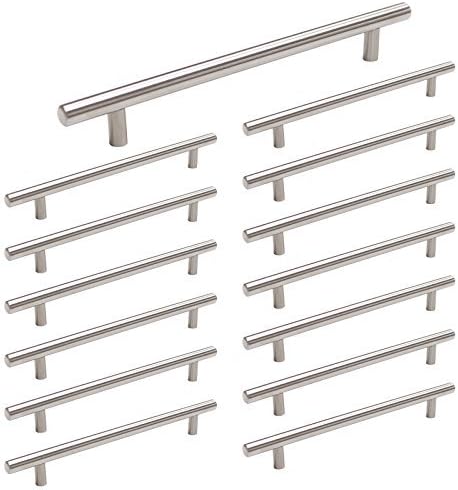 homdiy 15 Pack Brushed Nickel Cabinet Hardware Cabinet Pulls - HD201SN Cupboard Handles Modern Cabinet Door Handles 7-1/2inch Hole Center Modern T-Bar Pulls