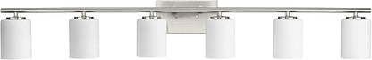Progress Lighting Replay Collection 48 in. 6-Light Brushed Nickel Etched White Glass Modern Bath Vanity Light
