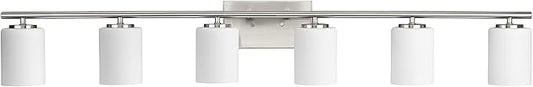 Progress Lighting Replay Collection 48 in. 6-Light Brushed Nickel Etched White Glass Modern Bath Vanity Light