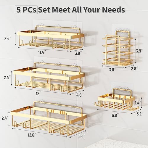 Liuoud 5 Pack Shower Caddy for Inside Shower, Gold Bathroom Storage Decor