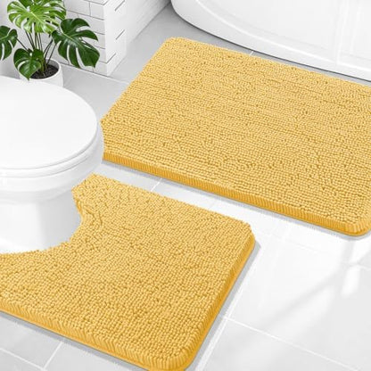 OLANLY Chenille Bathroom Rugs Mats Sets 2 Piece, 30"x20"+24"x20", Yellow