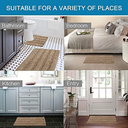 H.VERSAILTEX Bathroom Rugs Bath Rug Set 2 Piece Bathroom Contour Rug Toilet Mat Sets Non Slip Contour Bath Rug Ultra Thick Water Absorbent Striped Bath Mats(36" x 24" Plus 20" x 24" U, Taupe Brown)