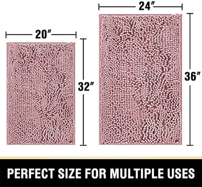 H.VERSAILTEX Bathroom Rugs Bath Mats for Non Slip Luxury Chenille Extra Soft Absorbent Shaggy Mat Washable Fast Dry Sets 2 Piece (Coral Pink, 24'' x 36''/20'' 32'')