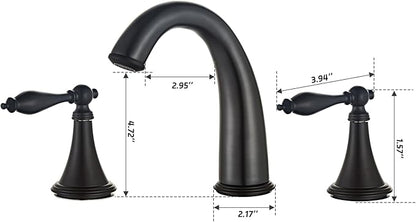 Matt Black Bathroom Faucet Widespread 3 Hole, 6–16 Inch Vanity Sink Faucet with 2 Handles, Drip-Free Ceramic Disc Valve, Solid Brass, Push Pop-Up Drain Assembly Included