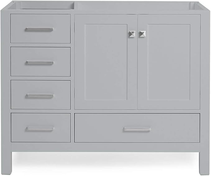 ARIEL Cambridge 42-inch Bathroom Vanity Base Cabinet,Solid Wood, 2 Soft Closing Doors, 5 Dovetail Drawers, Grey