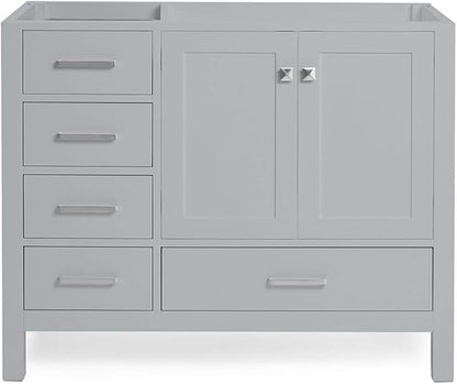 ARIEL Cambridge 42-inch Bathroom Vanity Base Cabinet,Solid Wood, 2 Soft Closing Doors, 5 Dovetail Drawers, Grey