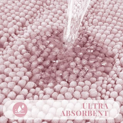 Bcoimo Bath Rug Mat,30x20 Chenille Non Slip Pink Bathroom Floor Shower Mats