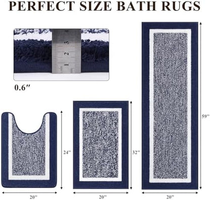 Pauwer Bathroom Rug Sets 3 Piece, Non Slip Washable Bath Mat, Navy