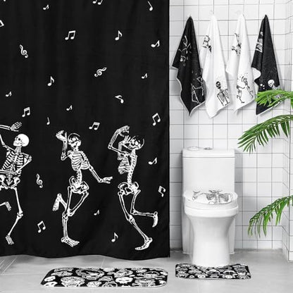 Honoson 8 Pcs Halloween Skeleton Shower Curtain Set
