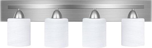 Bathroom Vanity Light Fixture, 4-Light Modern Bathroom Lights with Glass Shade, Brushed Nickel Bath Lighting Fixtures Over Mirror, Hollywood Style Interior Wall Sconce for Makeup Dressing Table
