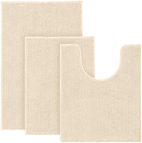 Urvoix Bathroom Rugs Sets 3 Piece, Non-Slip Chenille Bath Mat Set