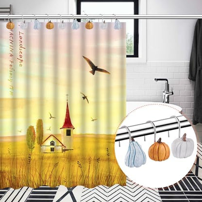 Autumn Decorative Shower Curtain Hooks 12PCS Pumpkin Shower Curtain Rings
