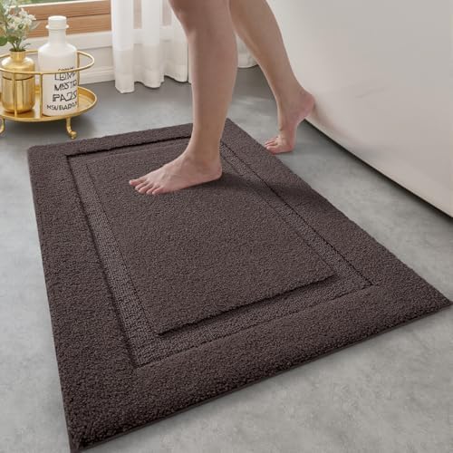 LUMI Ultra Soft Bathroom Rugs Absorbent, Non Slip Bath Mat 17x30, Brown