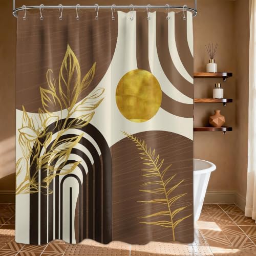 Brown and Gold Shower Curtain, 60X72 in, Mid Century Modern Tan