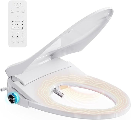 Electric Bidet Toilet Seat Heated Elongated, Smart Bidet Toilet Seat Instant Warm Water & Dryer,Adjustable Water Pressure,Self-Clean Nozzle,Night Light,Slow Close,For Men Women & Child