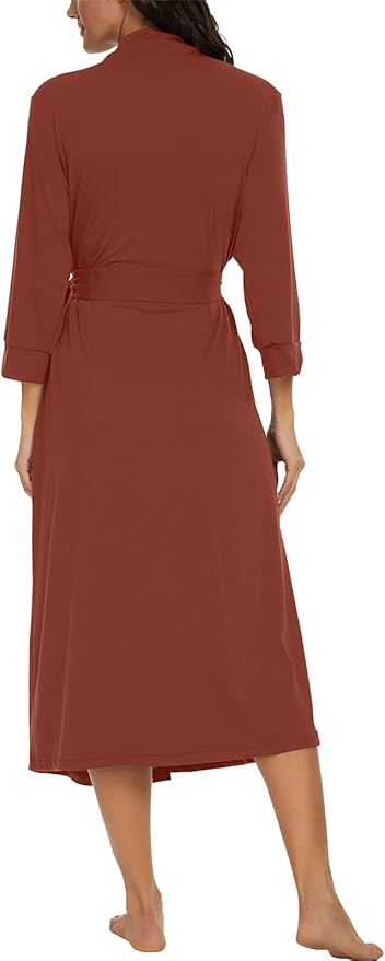 VINTATRE Women Kimono Robes Long Knit Bathrobe Lightweight Soft Knit Sleepwear V-neck Casual Ladies Loungewear