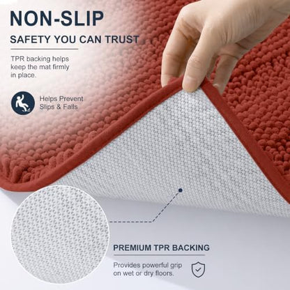 Smiry Chenille Bathroom Runner Rugs 44x24, Soft Bath Mat, Rustic Terracotta