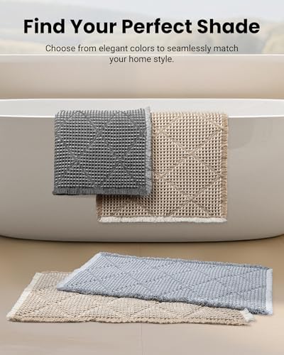 Waffle Bath Mat Set, Non Slip Bathroom Rugs 2 Piece, Gray & Light Gray