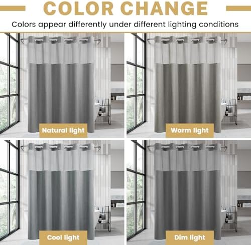 WONICY Small No Hook Shower Curtain with Snap-in Liner, Grey, 36 x 74