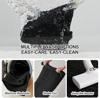Sunfly Black Bathroom Rug, Waffle Bath Mat Non-Slip Washable Super Absorbent Quick Dry, Boho Farmhouse Bathroom Decor 24"x36" Black