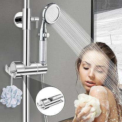 OSDUE Shower Head Holder, 16-27mm Slider Bar Adjustable Shower Head Holder for Slide Bar Slider Clamp Bathroom Replacement, 360 Degree Rotating Sprayer Holder with 2 Hooks, Chrome Finish - Silver