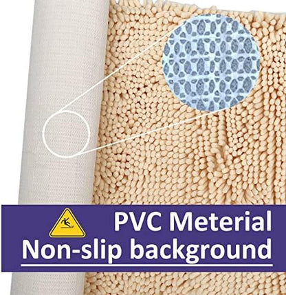 Bathroom Rugs Sets 2 Piece Plush Chenille Bath Rugs Non-Slip Bath Mats Absorbent Shaggy Rugs,Bathtub Mat,Bathroom Mats,Washable Bathroom Carpet for Tub, Shower,Washroom-32x20 + 24x16 Light Cream