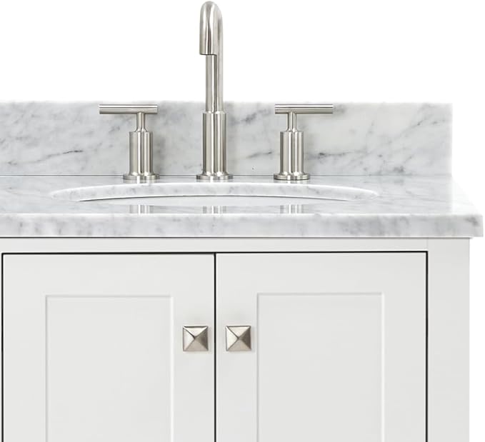ARIEL Cambridge 66-inch Bathroom Vanity with Sink,Solid Wood, 0.75-inch Italian Carrara Marble Countertop & Backsplash, Double Oval Porcelain Sink, 4 Soft Closing Doors, 6 Dovetail Drawers, White