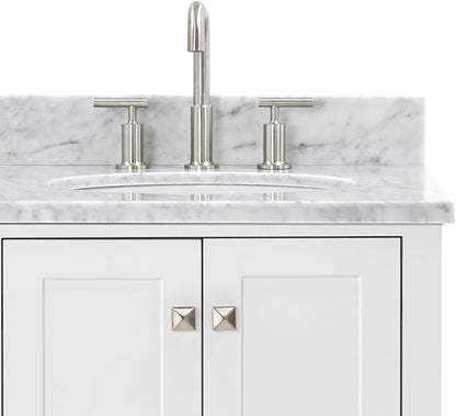 ARIEL Cambridge 66-inch Bathroom Vanity with Sink,Solid Wood, 0.75-inch Italian Carrara Marble Countertop & Backsplash, Double Oval Porcelain Sink, 4 Soft Closing Doors, 6 Dovetail Drawers, White