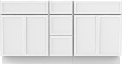 HomeBeyond 60 Inches Bathroom Vanity Base Cabinet Without Sink, Double Sink Top Sturdy Floor Mounted Cabinet with Door & Soft Closing Drawers, White, VA4124-2+VA4112-3