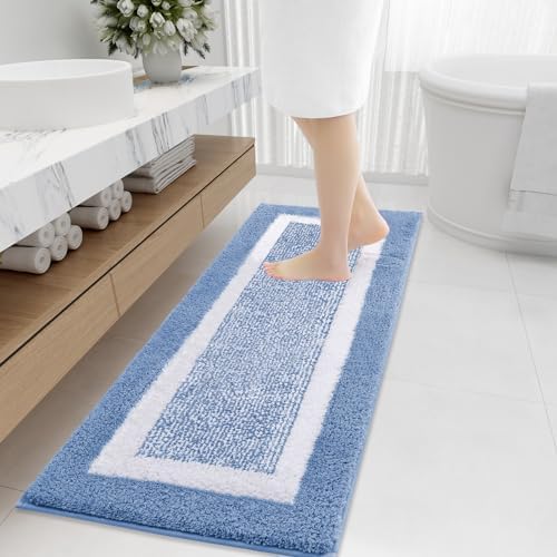 OLANLY Bathroom Runner Rugs 47x20, Long Bath Mats for Bathroom Floor, Blue