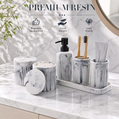 INIUNIK Bathroom Accessory Set, 6 Pieces, Marble White