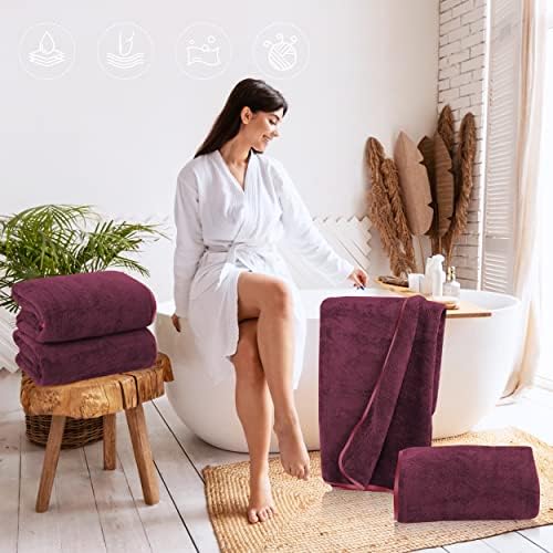 TENSTARS Silk Hemming Bath Towels for Bathroom Clearance - 27 x 55 inches - Light Thin Quick Drying - Soft Microfiber Absorbent Towel for Bath Fitness, Sports, Yoga, Travel, Gym - 2 Pack, Burgundy