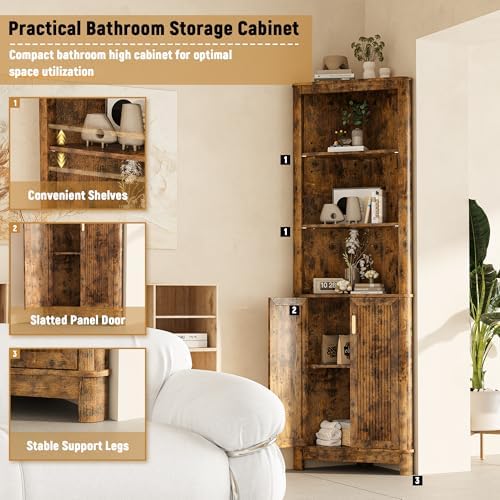 INNOD 69" Tall Corner Shelf with Doors, 6-Tier Corner Storage Cabinet with Doors, Space Saver Shelf for Bathroom, Bathroom Floor Cabinet for Living Room Kitchen, Hallway