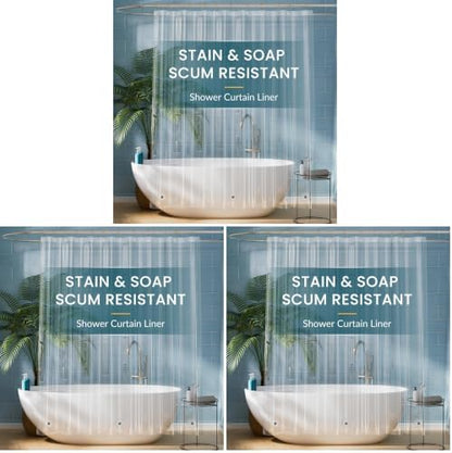 Titanker Clear Shower Curtain Liner, Plastic Shower Liner PEVA 72 x 72 Lightweight Waterproof Shower Curtains for Bathroom with Magnets and Rustproof Grommets (Pack of 3)