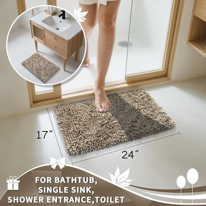 Yimobra Chenille Bathroom Rugs Non Slip, Extra Thick Soft Absorbent Bath Rug, Machine Washable Quick Dry Bath Mat for Bathroom Floor, Tub and Shower, Home Decor Accessories, 24x17, Camel