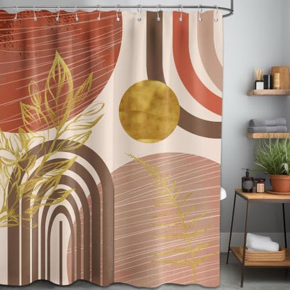 Burnt Orange Extra Long Shower Curtain, Tall 72X78 in, Mid Century