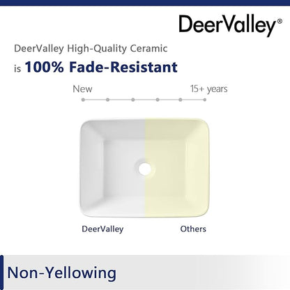 DeerValley Liberty 16x12 Inch Rectangular Vessel Sink, White Ceramic Above Counter Bathroom Basin, DV-1V0048