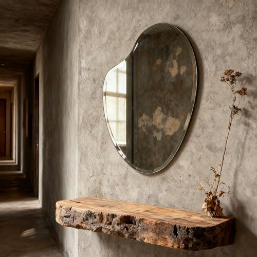 Heart Frameless Wall Mirror, 20 x 28 Inch, Beveled Edge Bathroom Mirror