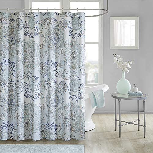 Madison Park Isla Shower Curtain for Bathroom, Cotton, 72 x 72, Blue